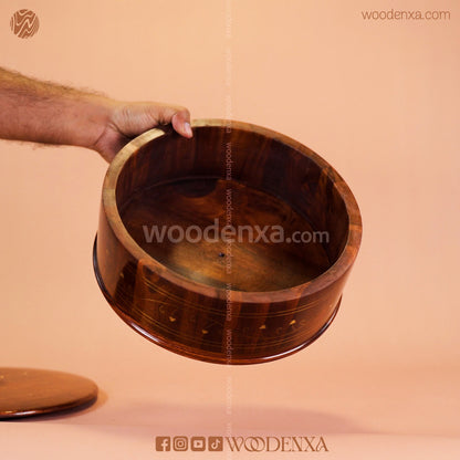 Wooden Hot Pot with Brass Work | Handmade Serving Pot by Woodenxa