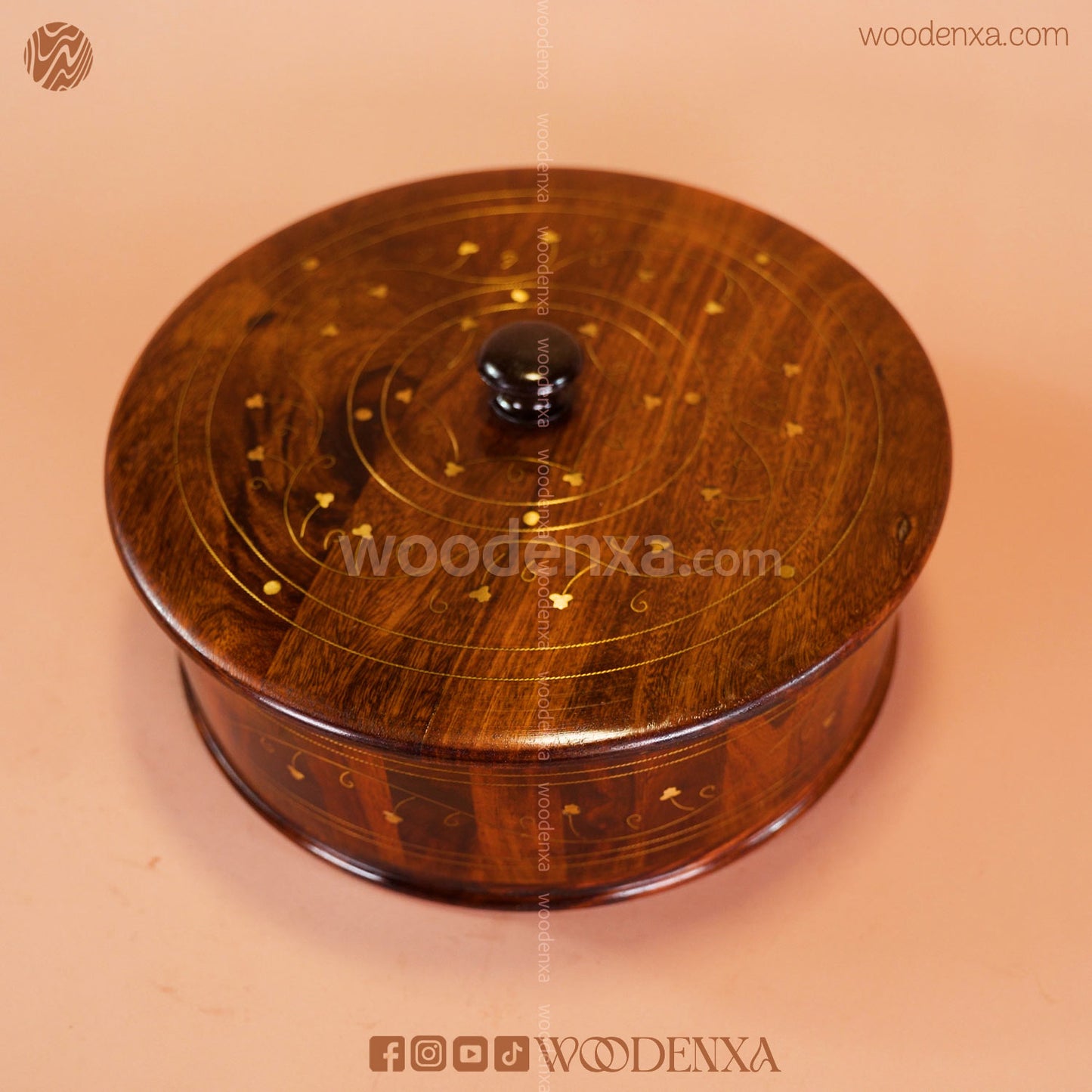 Wooden Hot Pot with Brass Work | Handmade Serving Pot by Woodenxa