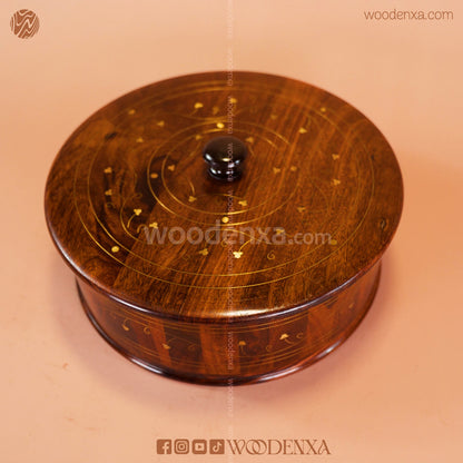 Wooden Hot Pot with Brass Work | Handmade Serving Pot by Woodenxa