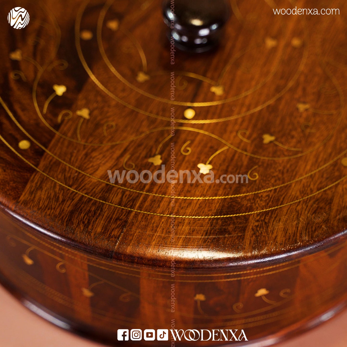 Wooden Hot Pot with Brass Work | Handmade Serving Pot by Woodenxa