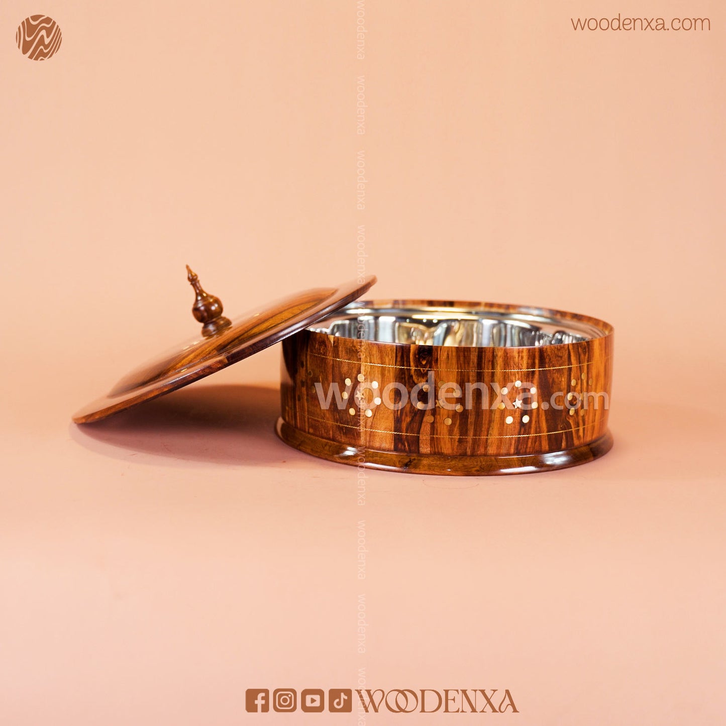 Wooden Hot Pot with Brass Work – Steel Container & Insulated Food Warmer | Woodenxa