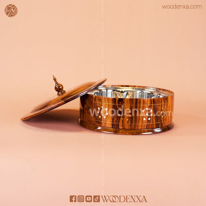 Wooden Hot Pot with Brass Work – Steel Container & Insulated Food Warmer | Woodenxa
