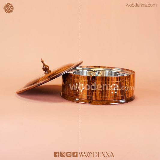 Wooden Hot Pot with Brass Work – Steel Container & Insulated Food Warmer | Woodenxa