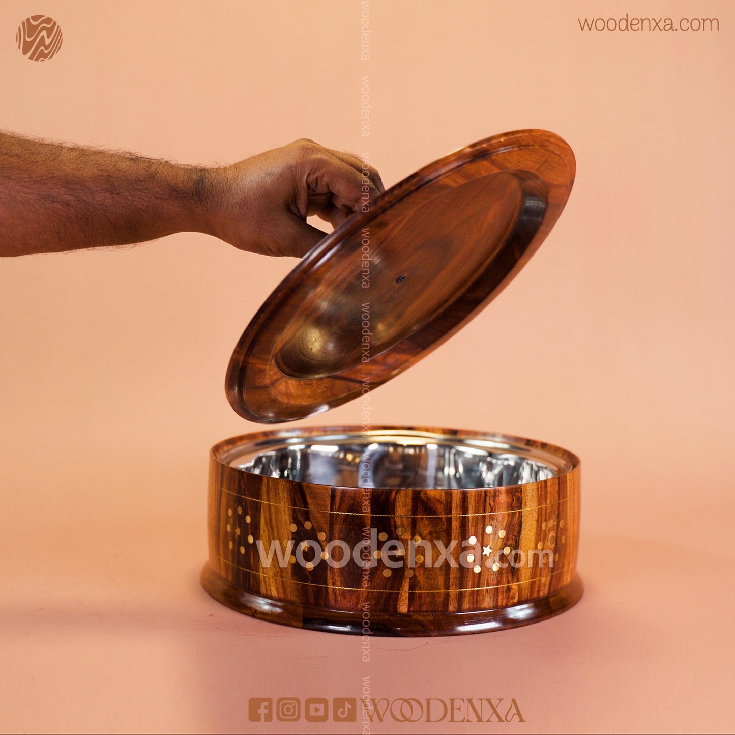 Wooden Hot Pot with Brass Work – Steel Container & Insulated Food Warmer | Woodenxa