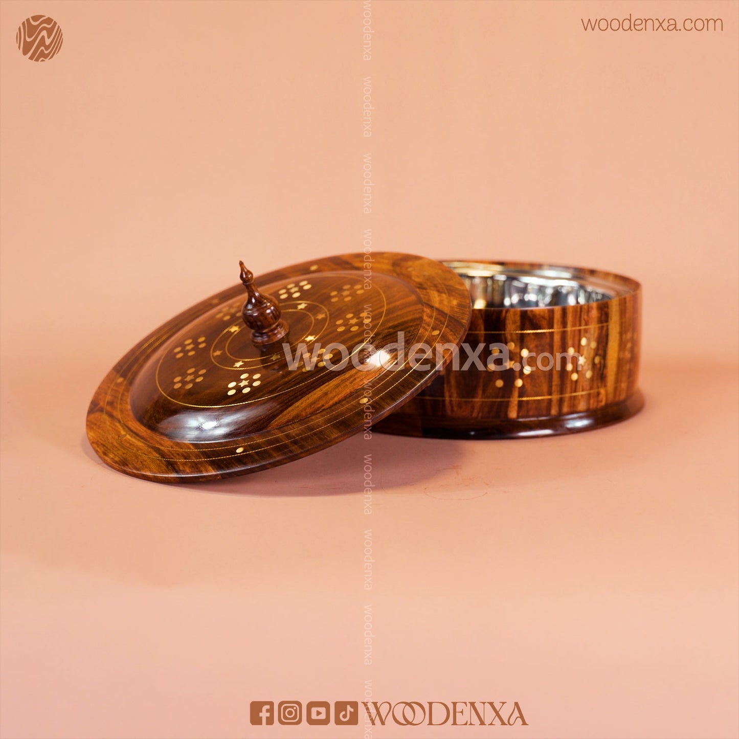 Wooden Hot Pot with Brass Work – Steel Container & Insulated Food Warmer | Woodenxa