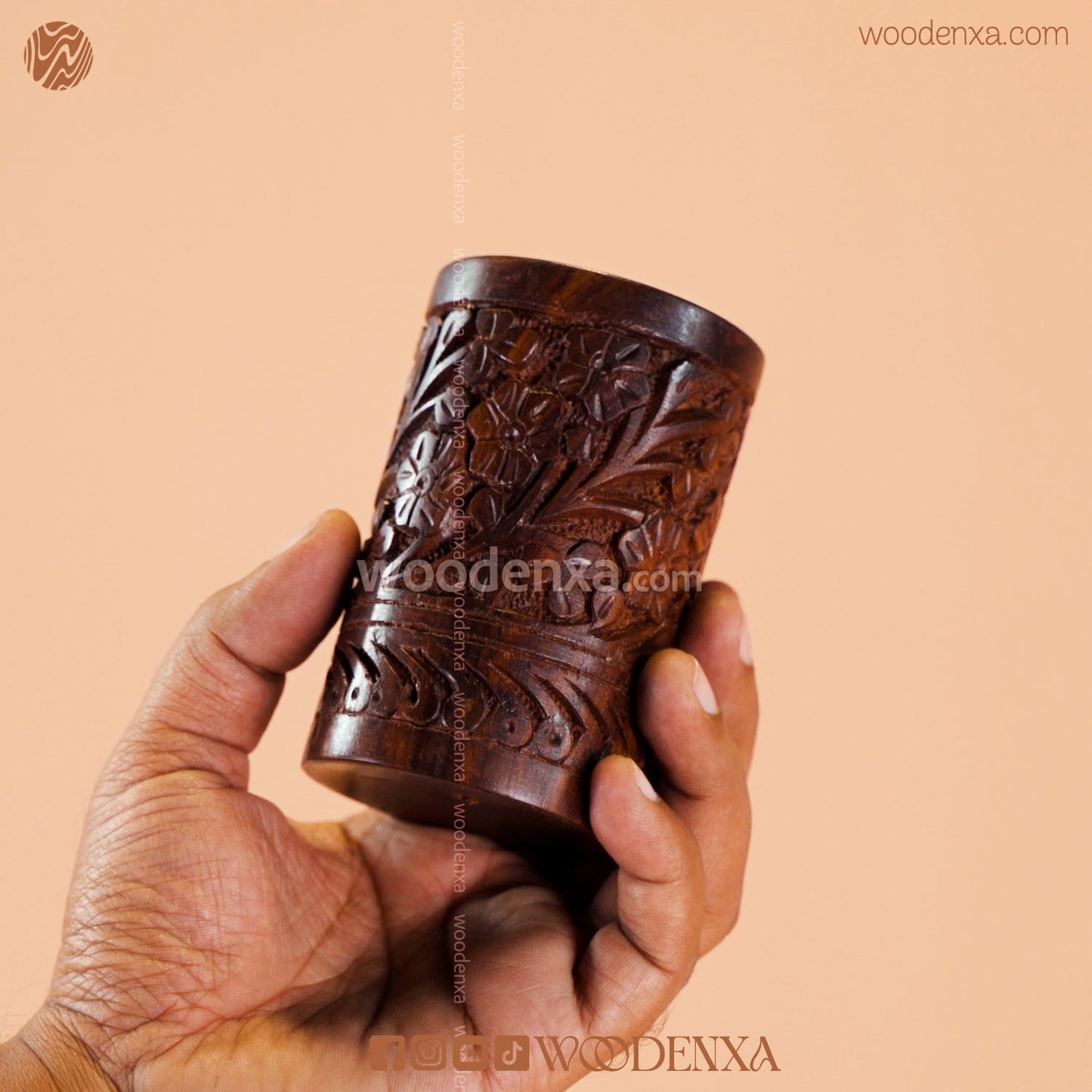 Wooden Multipurpose Pen Stand Holder with Carving | Rosewood by Woodenxa