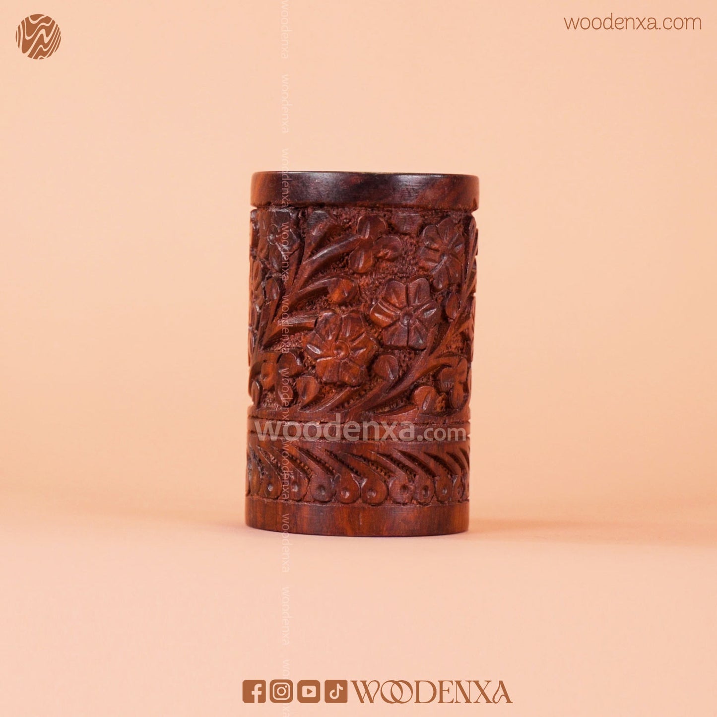Wooden Multipurpose Pen Stand Holder with Carving | Rosewood by Woodenxa