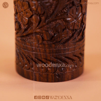 Wooden Multipurpose Pen Stand Holder with Carving | Rosewood by Woodenxa