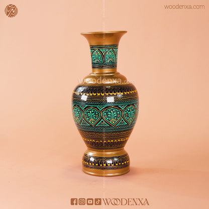 Wooden Naqshi Vase Flower Pot Pair – Green Naqshi Art | Handmade by Woodenxa
