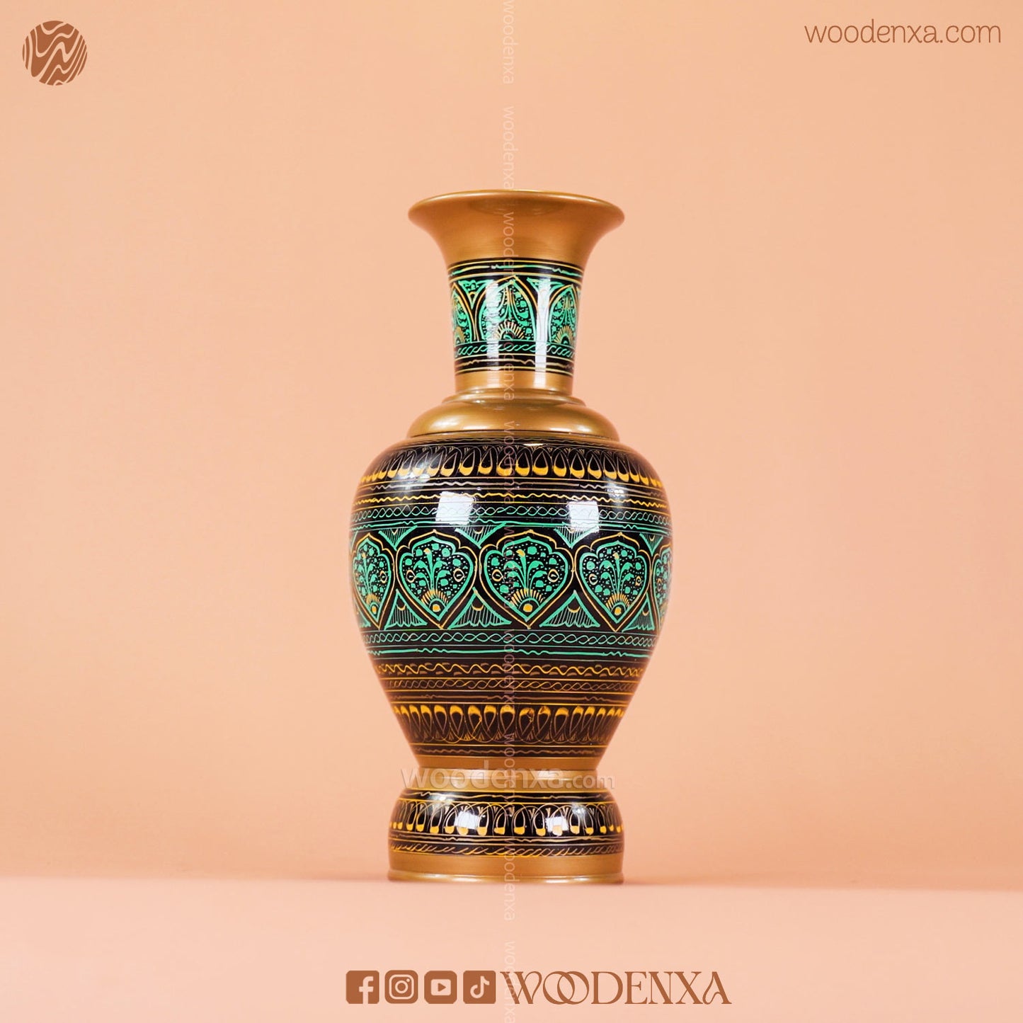 Wooden Naqshi Vase Flower Pot Pair – Green Naqshi Art | Handmade by Woodenxa