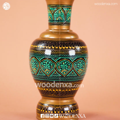 Wooden Naqshi Vase Flower Pot Pair – Green Naqshi Art | Handmade by Woodenxa