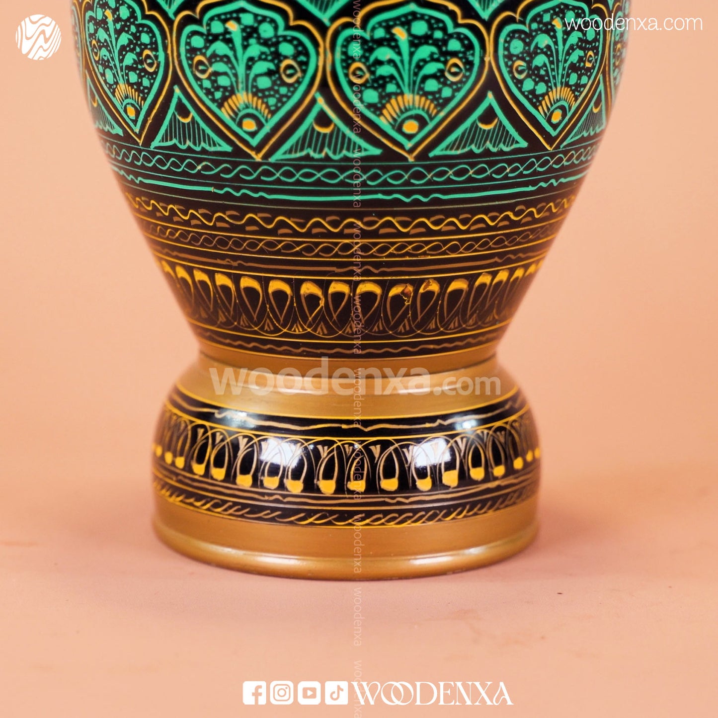 Wooden Naqshi Vase Flower Pot Pair – Green Naqshi Art | Handmade by Woodenxa