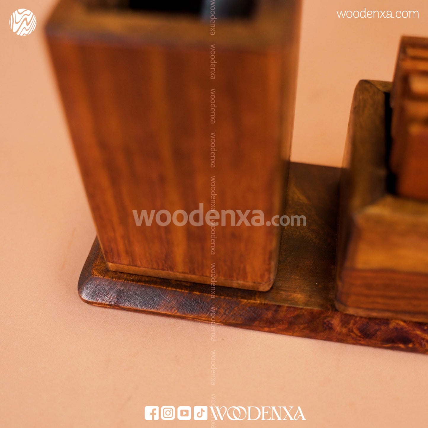 Office Desk Organizer with Pen Holder & 6 Wooden Coasters | Woodenxa