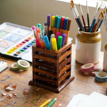 Handmade Solid Rosewood Pen Stand Holder | Wooden Pen & Brush Holder by Woodenxa