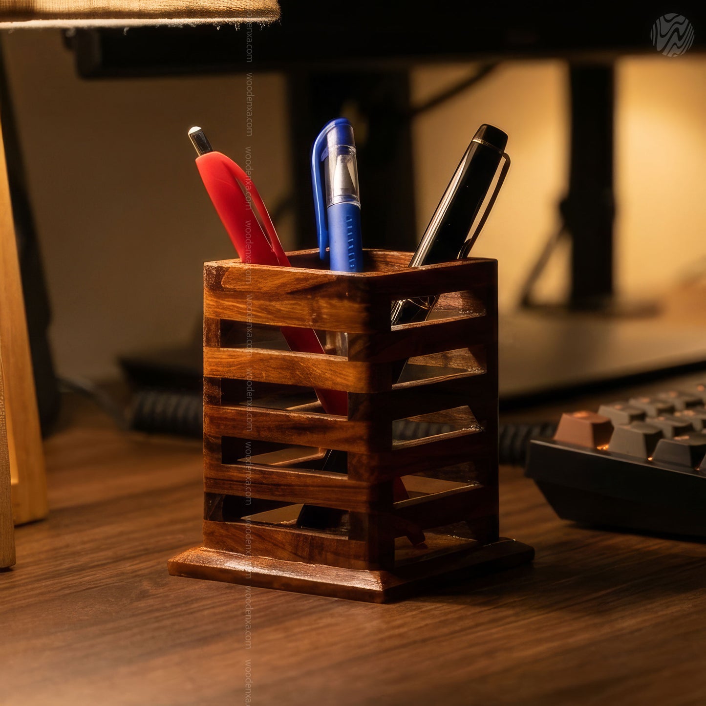 Handmade Solid Rosewood Pen Stand Holder | Wooden Pen & Brush Holder by Woodenxa