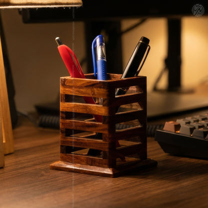 Handmade Solid Rosewood Pen Stand Holder | Wooden Pen & Brush Holder by Woodenxa