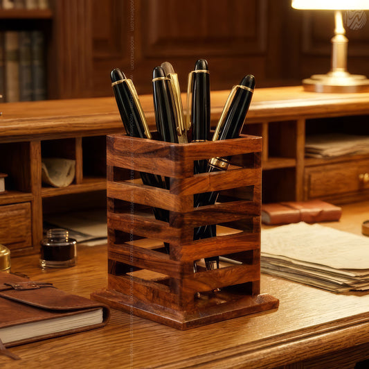 Handmade Solid Rosewood Pen Stand Holder | Wooden Pen & Brush Holder by Woodenxa