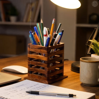 Handmade Solid Rosewood Pen Stand Holder | Wooden Pen & Brush Holder by Woodenxa