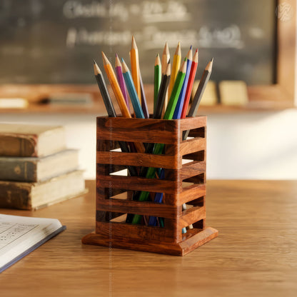 Handmade Solid Rosewood Pen Stand Holder | Wooden Pen & Brush Holder by Woodenxa