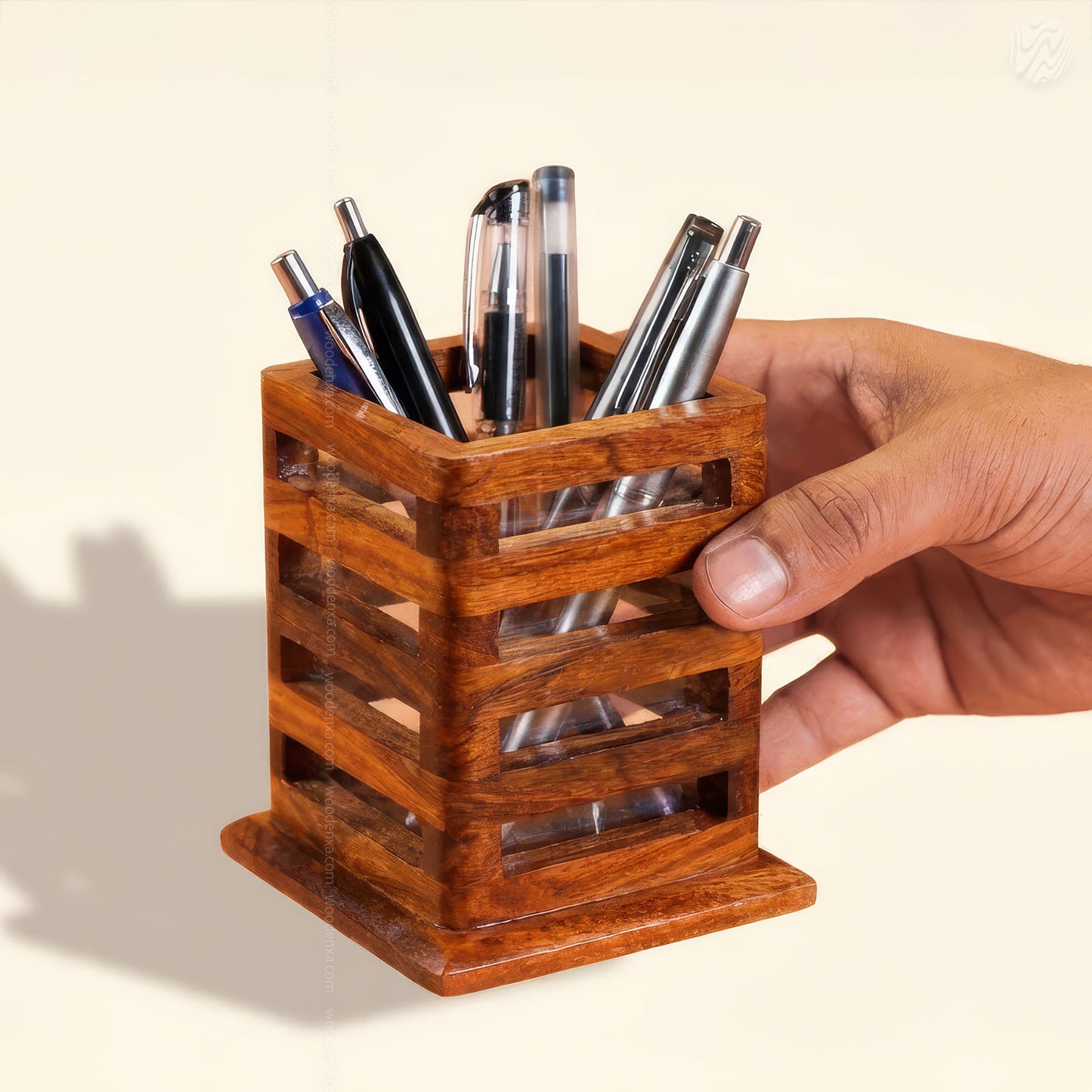 Handmade Solid Rosewood Pen Stand Holder | Wooden Pen & Brush Holder by Woodenxa