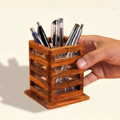 Handmade Solid Rosewood Pen Stand Holder | Wooden Pen & Brush Holder by Woodenxa