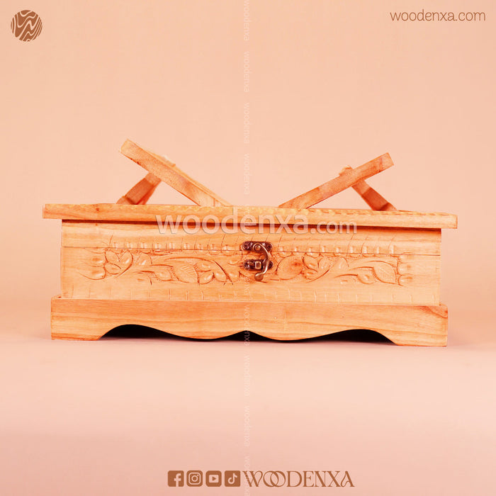 Wooden Quran Box & Rahel 2 in 1 – Neem Wood Handcrafted Carving | Woodenxa