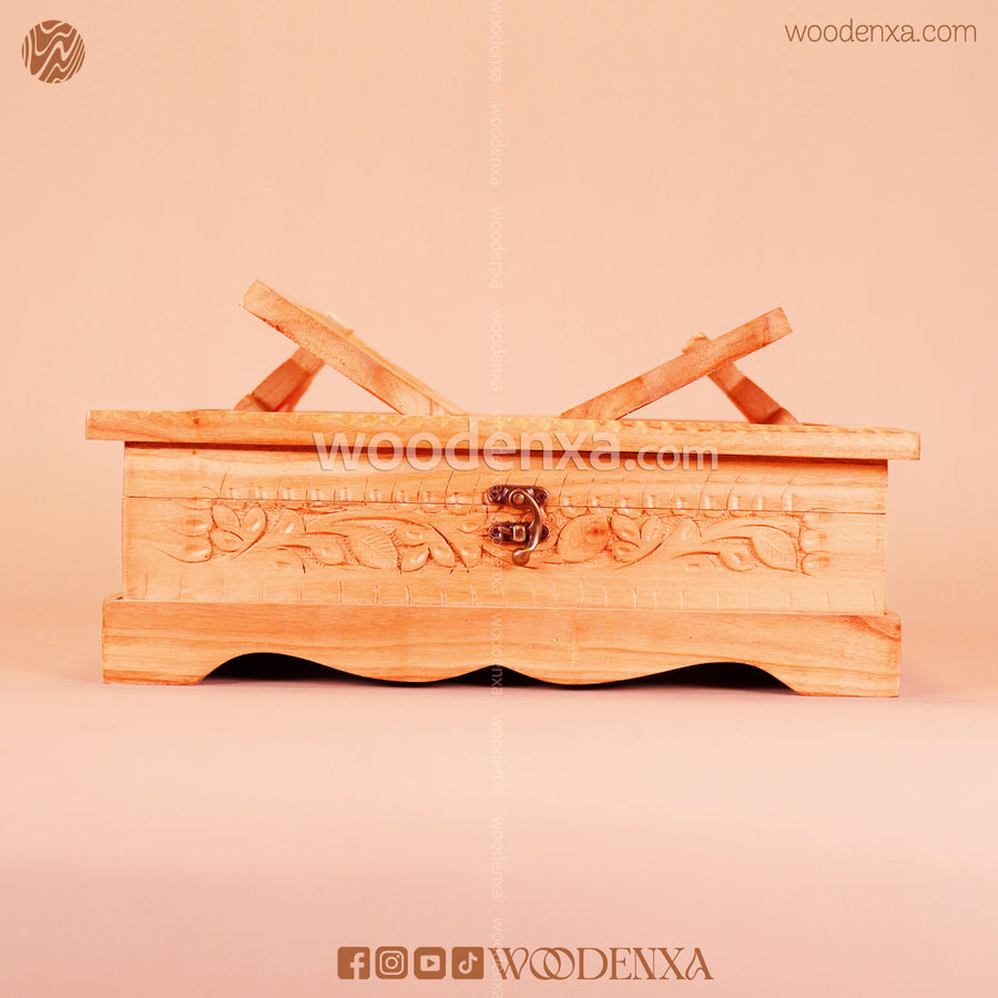 Wooden Quran Box & Rahel 2 in 1 – Neem Wood Handcrafted Carving | Woodenxa