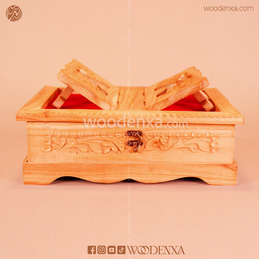 Wooden Quran Box & Rahel 2 in 1 – Neem Wood Handcrafted Carving | Woodenxa