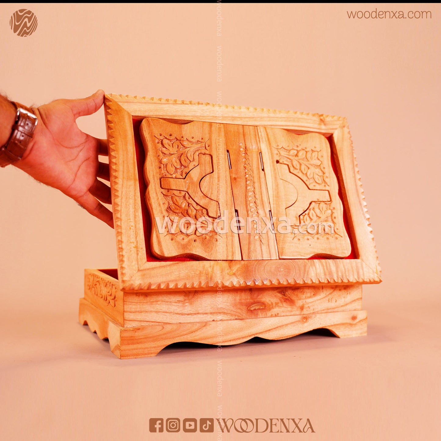 Wooden Quran Box & Rahel 2 in 1 – Neem Wood Handcrafted Carving | Woodenxa