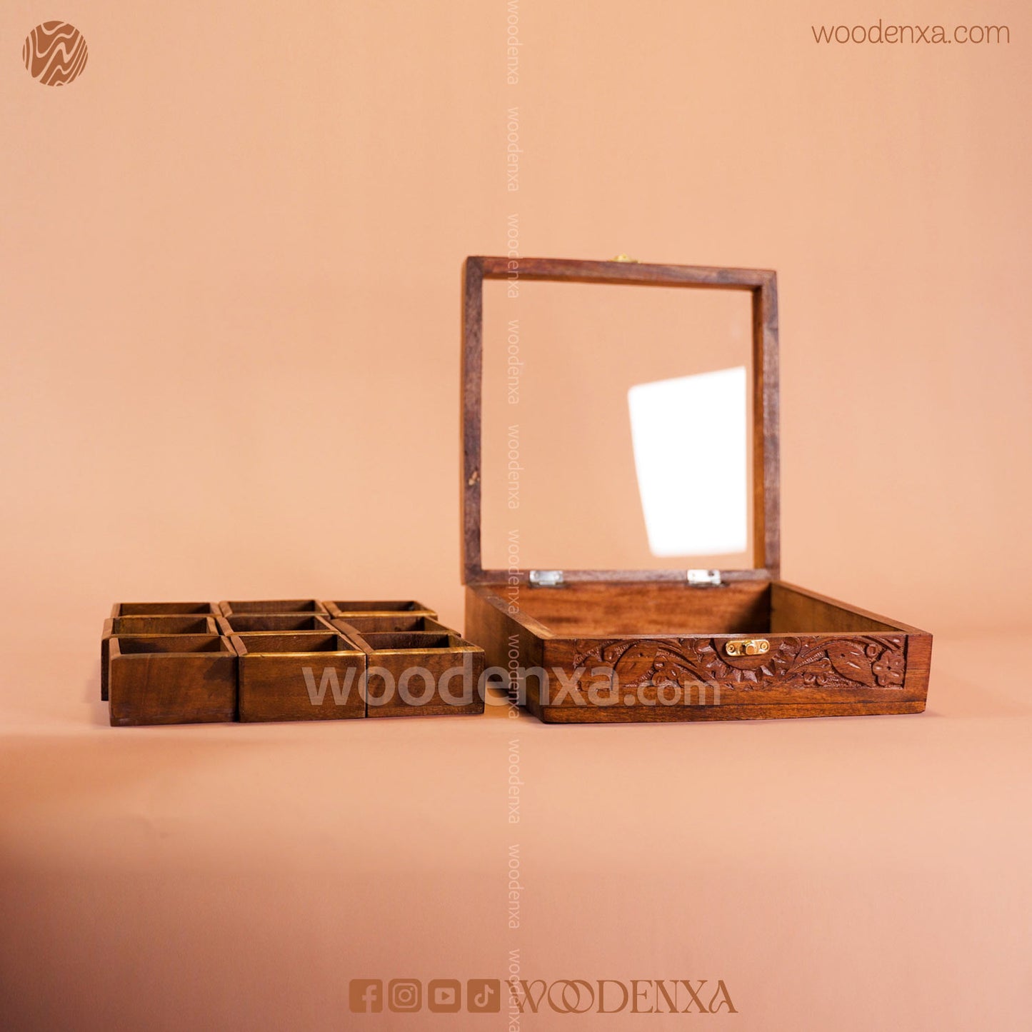 Wooden Spice Box – 9 Compartments | Masala Dabba for Kitchen by Woodenxa