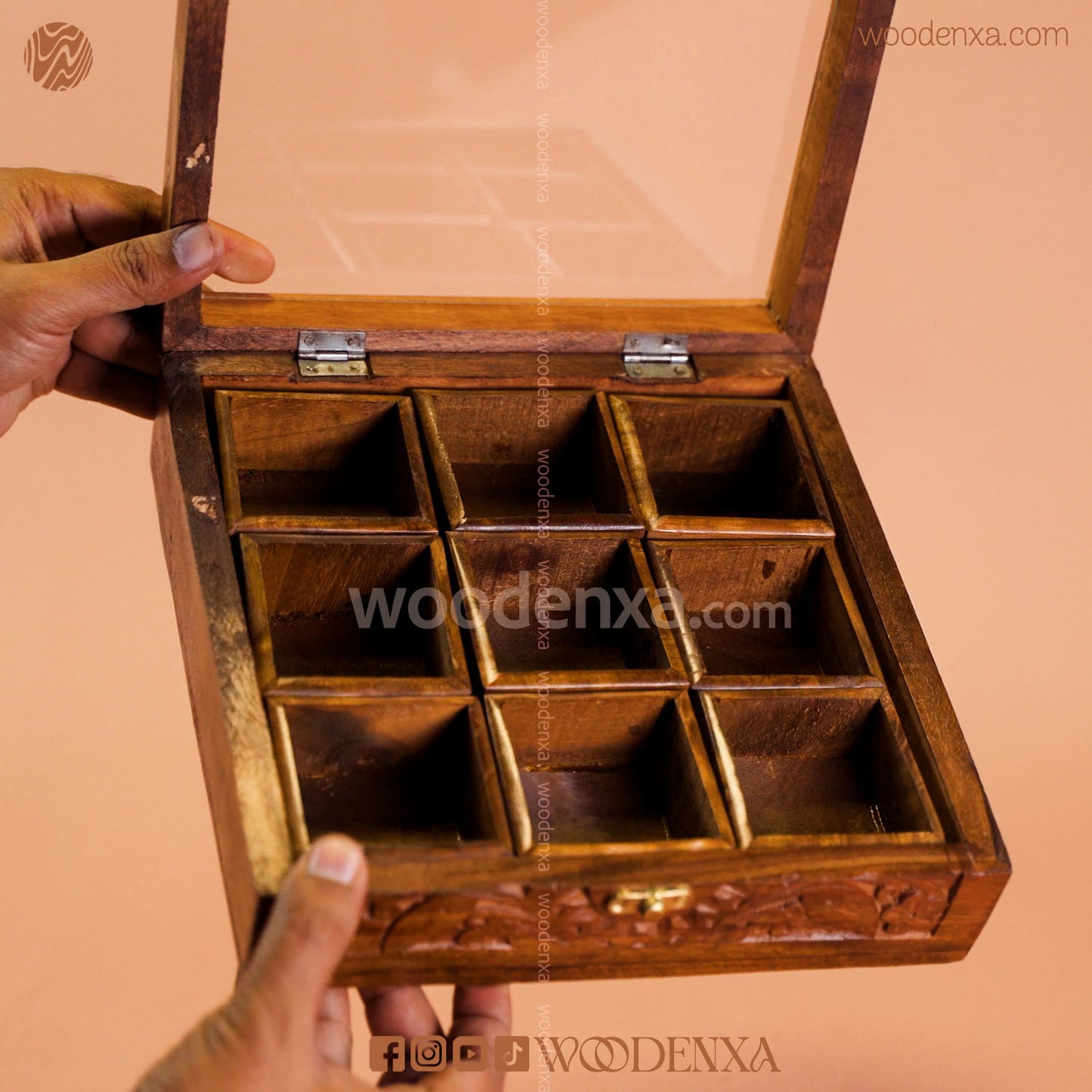 Wooden Spice Box – 9 Compartments | Masala Dabba for Kitchen by Woodenxa