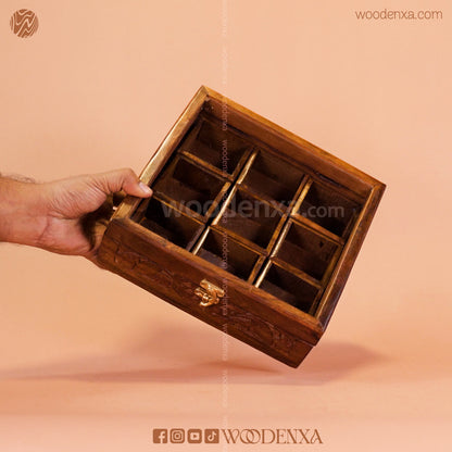Wooden Spice Box – 9 Compartments | Masala Dabba for Kitchen by Woodenxa