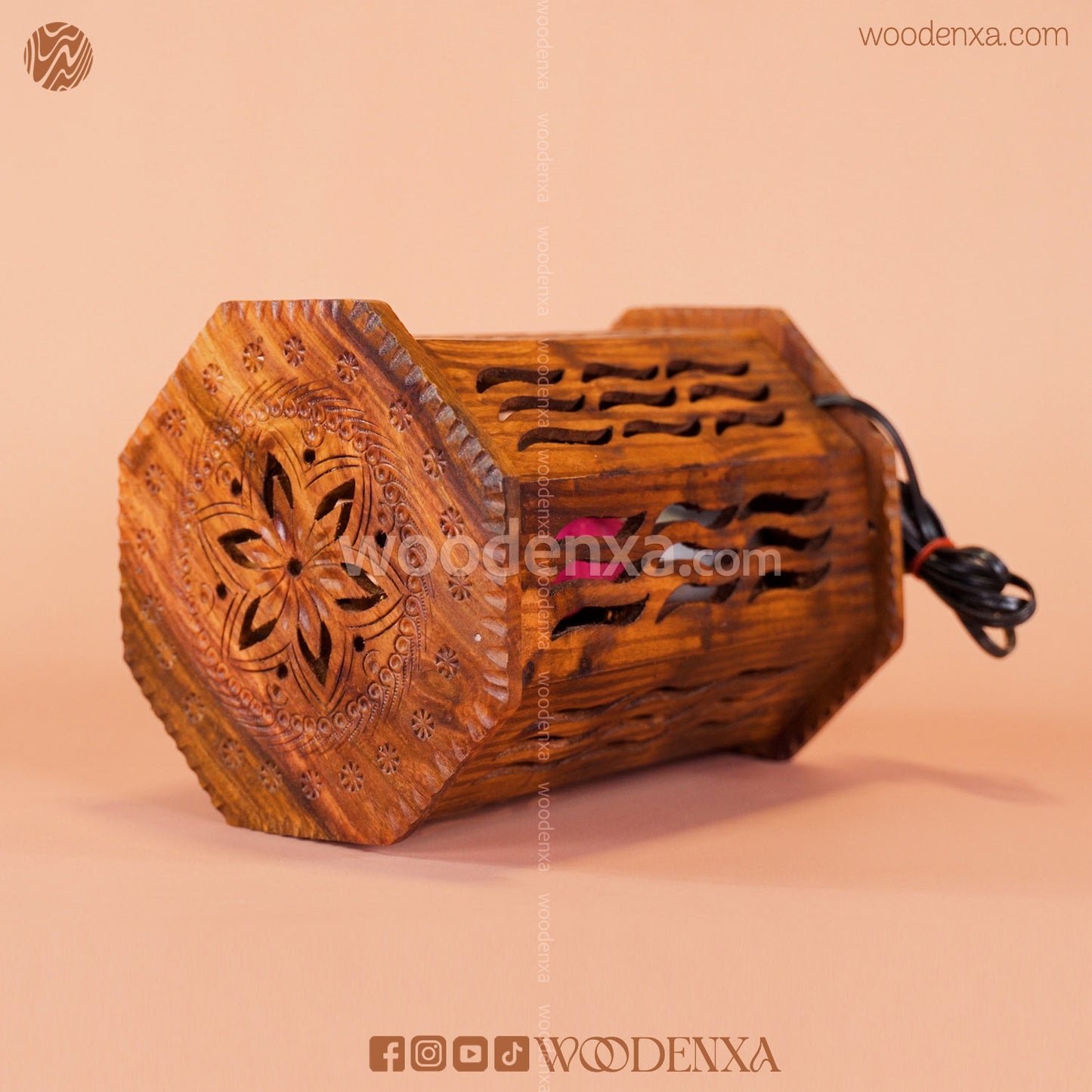Wooden Table Lamp with Beautiful Carving | Unique Handmade Design by Woodenxa