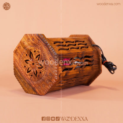 Wooden Table Lamp with Beautiful Carving | Unique Handmade Design by Woodenxa