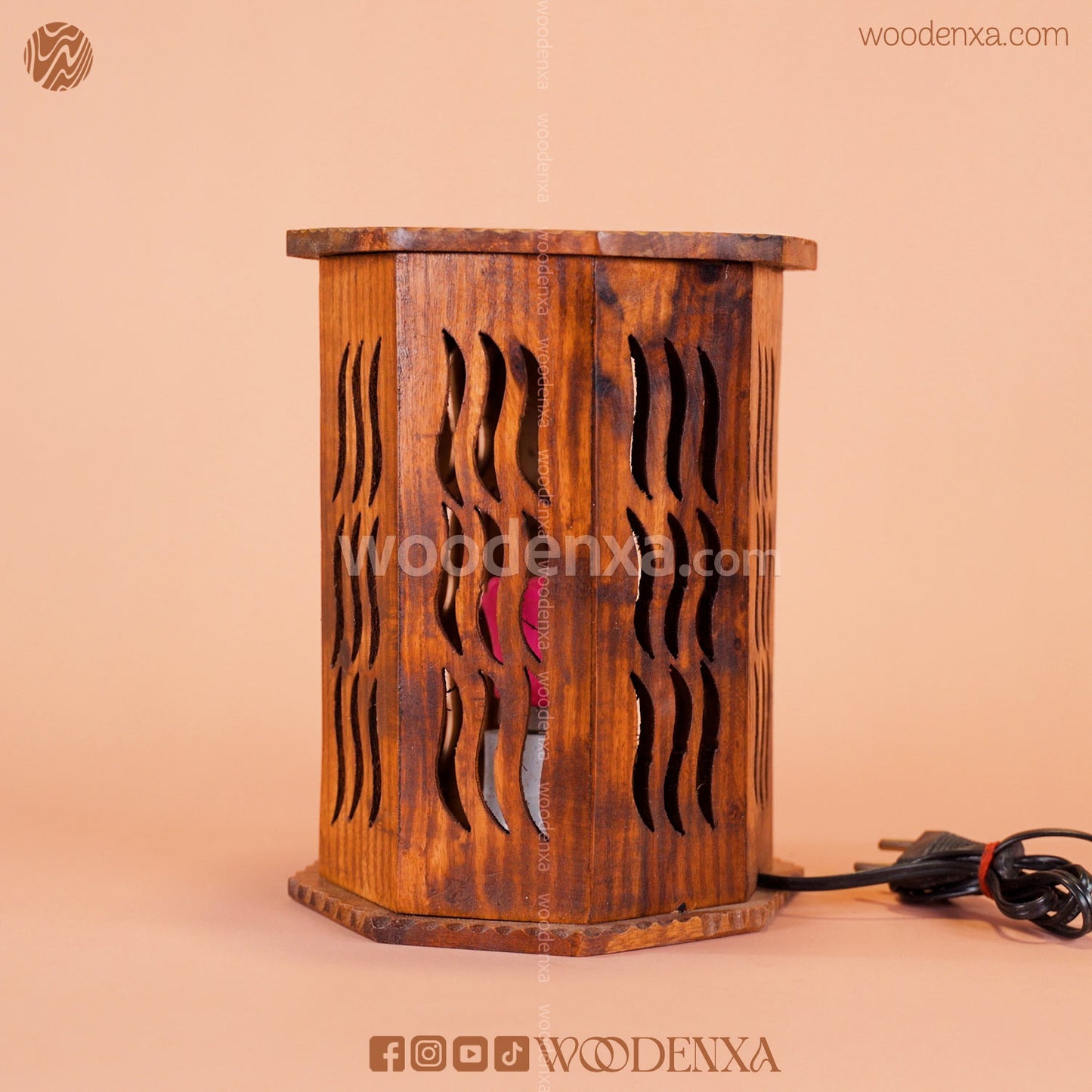 Wooden Table Lamp with Beautiful Carving | Unique Handmade Design by Woodenxa