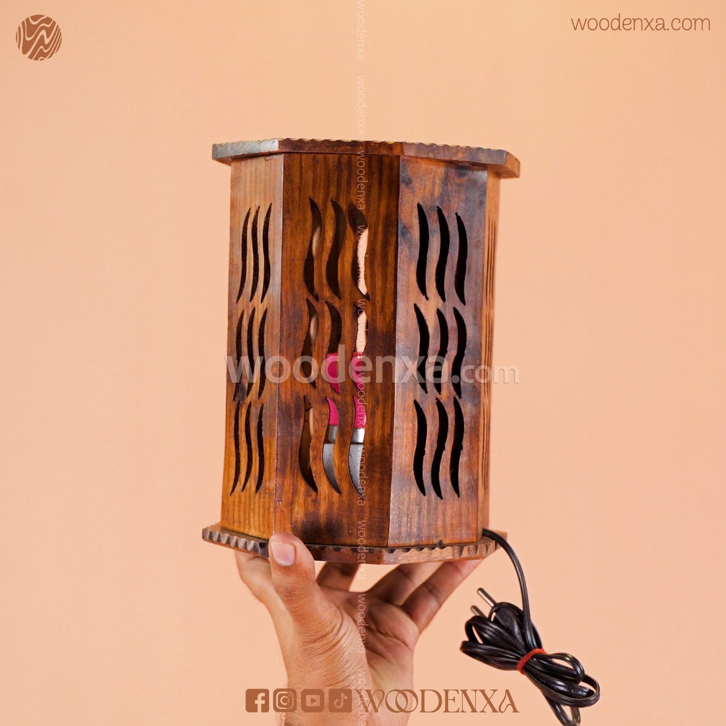 Wooden Table Lamp with Beautiful Carving | Unique Handmade Design by Woodenxa