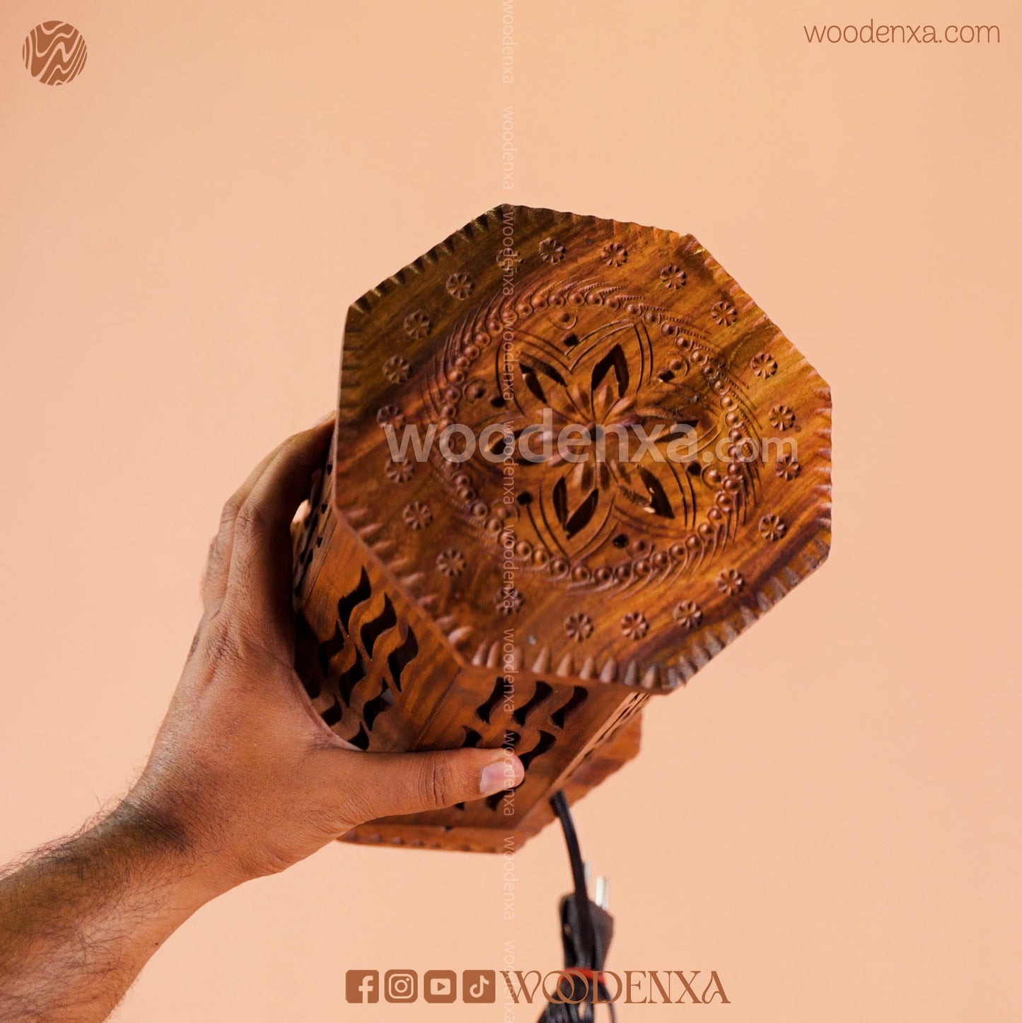 Wooden Table Lamp with Beautiful Carving | Unique Handmade Design by Woodenxa