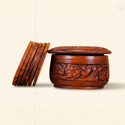 Wooden Handcrafted Tea Mates for 6 Cups – Carving Design | Woodenxa