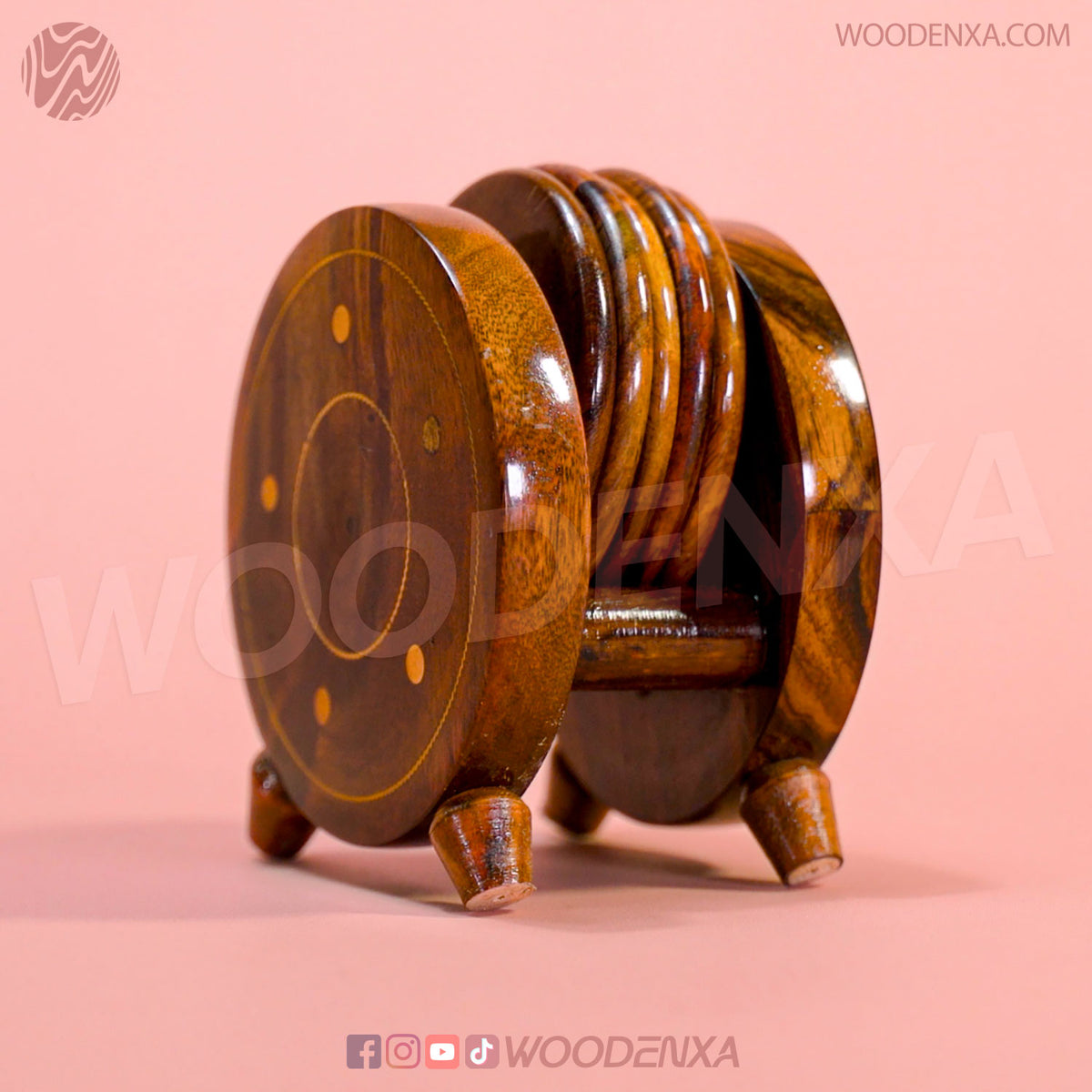 Wooden Tea Time Set: Handcrafted Tea Mate (6 Cups) + Coaster Set with Holder