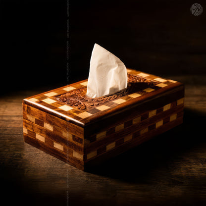 Wooden Tissue Box Tukri Design | Rustic Handmade Aesthetic by Woodenxa