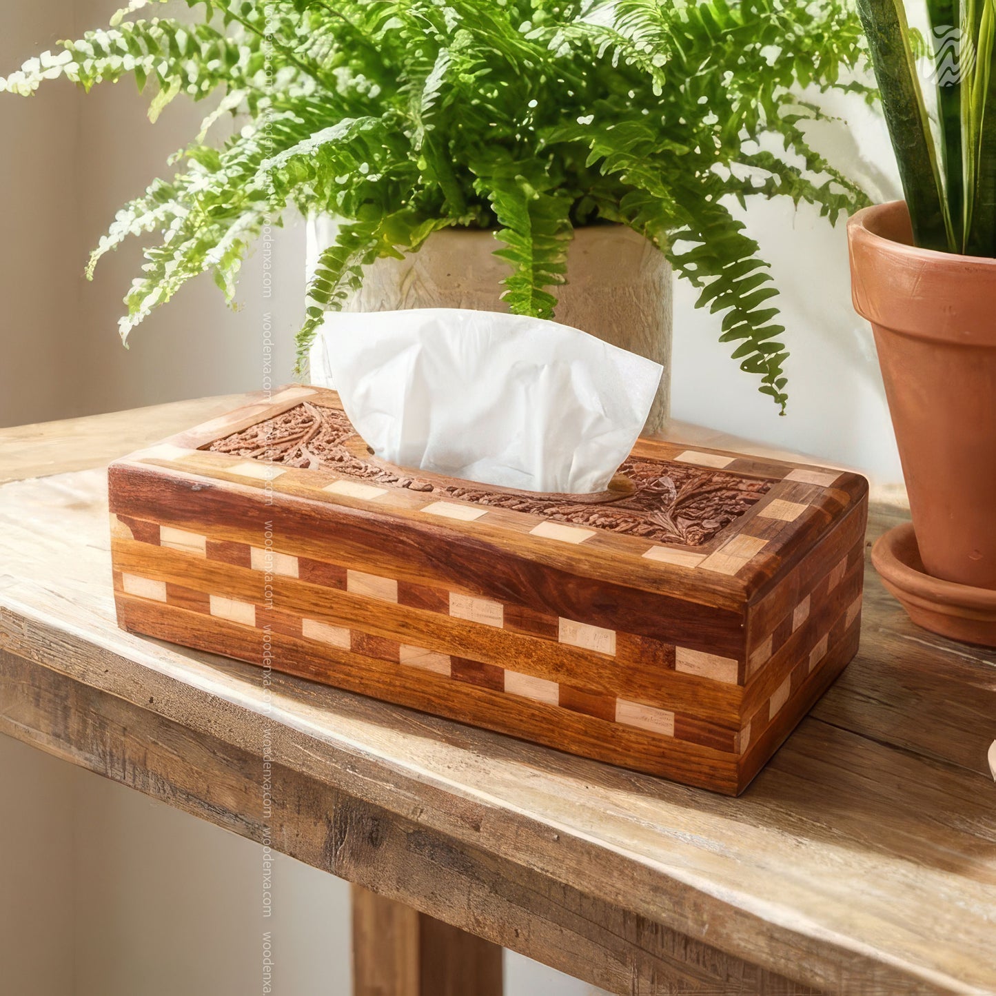 Wooden Tissue Box Tukri Design | Rustic Handmade Aesthetic by Woodenxa