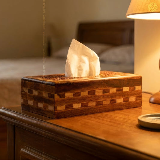 Wooden Tissue Box Tukri Design | Rustic Handmade Aesthetic by Woodenxa
