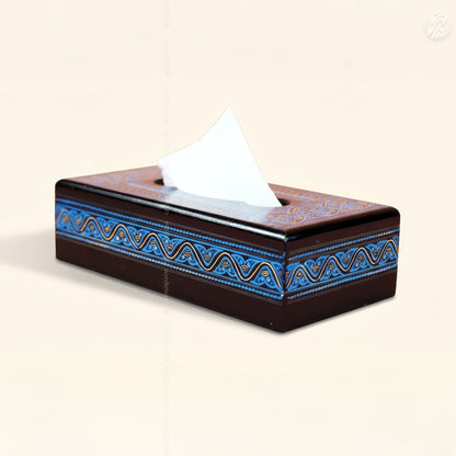 Black Wooden Tissue Box with Blue Naqshi Art | Handmade by Woodenxa