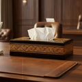 Black Wooden Tissue Box with Golden Naqshi Art | Handmade by Woodenxa