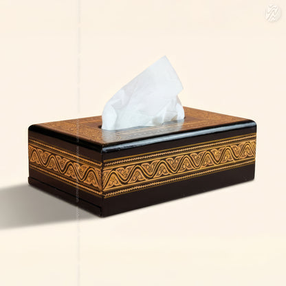 Black Wooden Tissue Box with Golden Naqshi Art | Handmade by Woodenxa